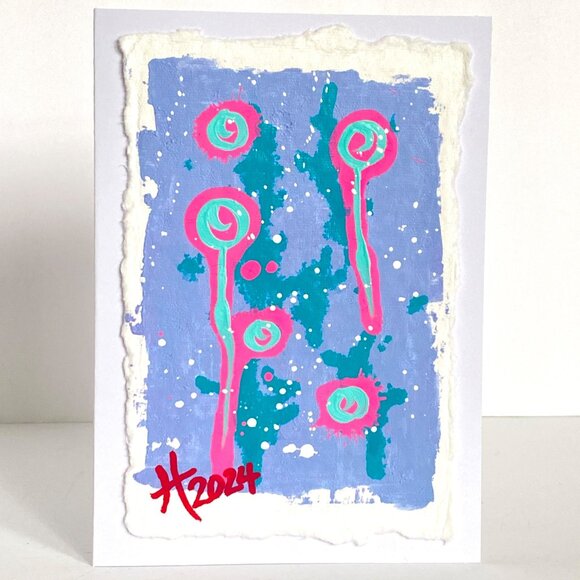 Colorful Abstract Acrylic Art Handmade Original Blank Greeting Card and Envelope - Picture 2 of 5